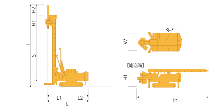 重機の外観および寸法の図